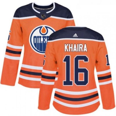 Womens Adidas Edmonton Oilers 16 Jujhar Khaira Authentic Orange Home NHL Jersey