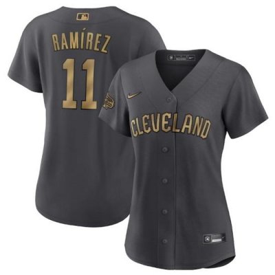 Women Cleveland Guardians 11 Jose Ramirez 2022 All Star Charcoal Stitched Baseball Jersey