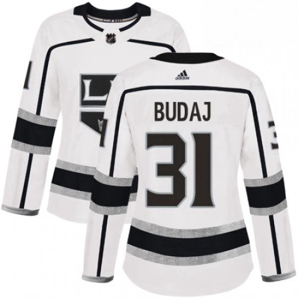 Womens Adidas Los Angeles Kings 31 Peter Budaj Authentic White Away NHL Jersey