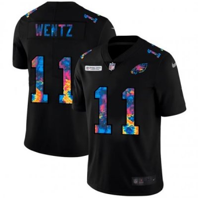 Philadelphia Eagles 11 Carson Wentz Men Nike Multi Color Black 2020 NFL Crucial Catch Vapor Untouchable Limited Jersey