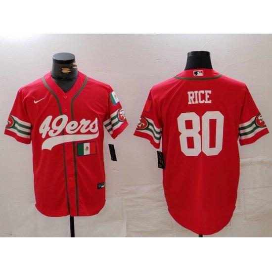 Men San Francisco 49ers 80 Jerry Rice Red With Patch Cool Base Stitched Baseball Jersey 2