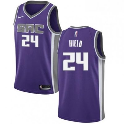 Mens Nike Sacramento Kings 24 Buddy Hield Swingman Purple Road NBA Jersey Icon Edition