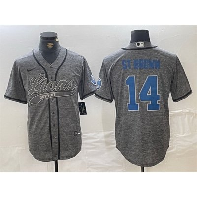 Men Detroit Lions 14 Amon Ra St  Brown Grey Cool Base Stitched Baseball Jerseys