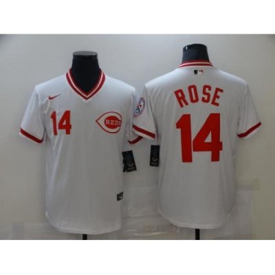 Men Nike Cincinnati Reds 14 Pete Rose White 1976 ThroWback Jersey