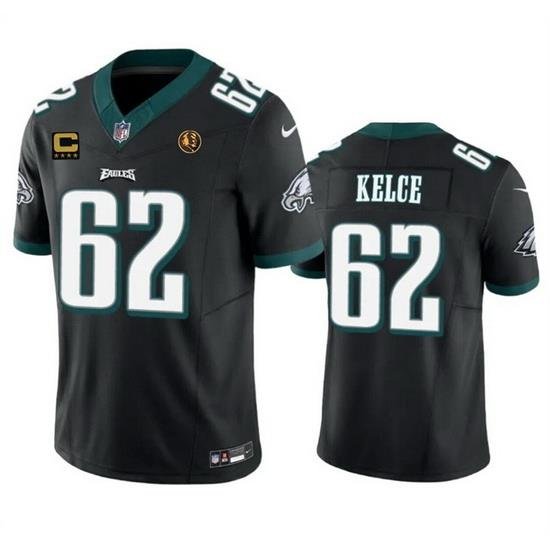 Men Philadelphia Eagles 62 Jason Kelce Black 2023 F U S E  With 4 Star C Patch And John Madden Patch Vapor Limited Stitched Football Jersey