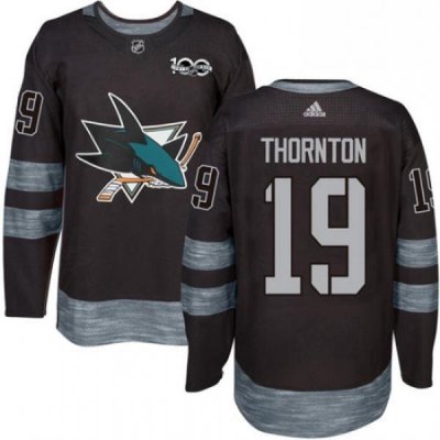 Mens Adidas San Jose Sharks 19 Joe Thornton Authentic Black 1917 2017 100th Anniversary NHL Jersey