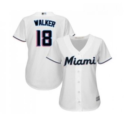 Womens Miami Marlins 18 Neil Walker Replica White Home Cool Base Baseball Jersey