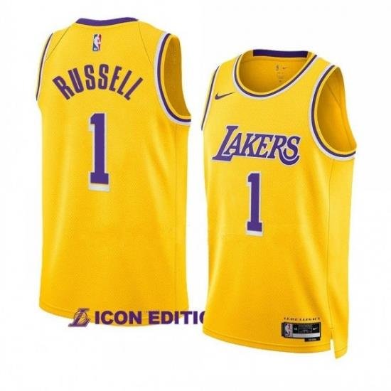 Men's Los Angeles Lakers #1 D'Angelo Russell Yellow Stitched Basketball Jersey