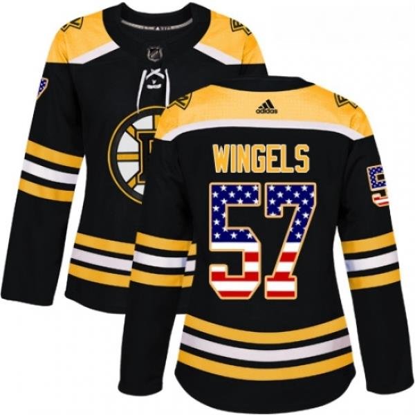 Womens Adidas Boston Bruins 57 Tommy Wingels Authentic Black USA Flag Fashion NHL Jersey