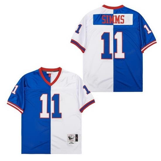 Men New York Giants Phil Simms #11 White Blue Split Stitched Football Jersey