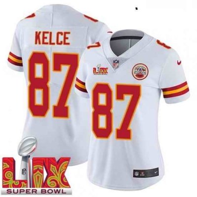 Women Kansas City Chiefs Travis Kelce #87 White 2024 2025 Super Bowl LIX F U S E Stitched Jersey