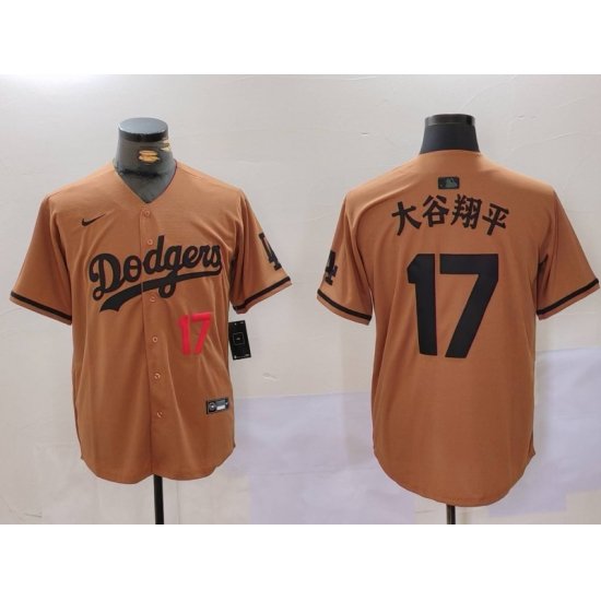 Men Los Angeles Dodgers 17  Shohei Ohtani Brown Cool Base Stitched Baseball Jersey  10