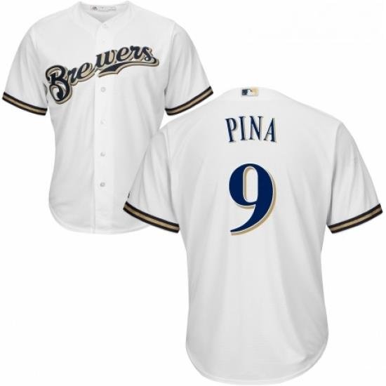 Youth Majestic Milwaukee Brewers 9 Manny Pina Authentic Navy Blue Alternate Cool Base MLB Jersey