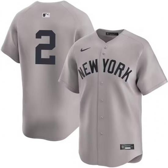 Men NeW York Yankees 2 Derek Jeter Gray Road Limited Cool Base Stitched Baseball Jersey