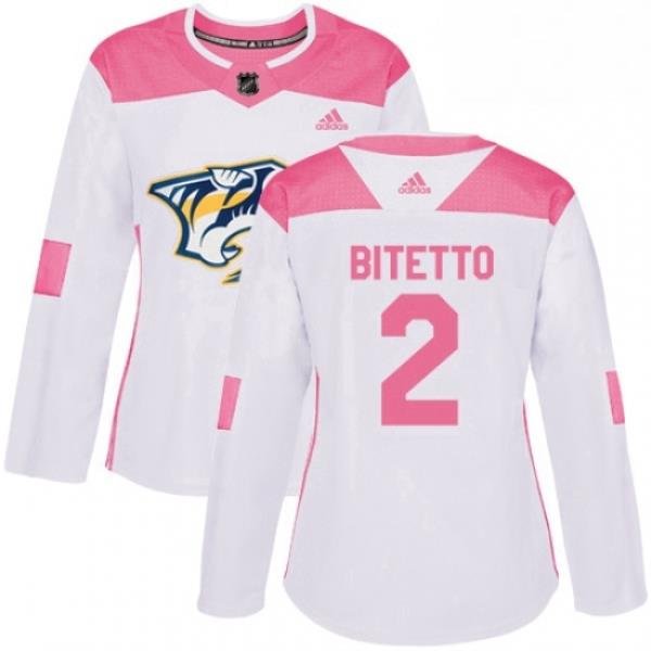 Womens Adidas Nashville Predators 2 Anthony Bitetto Authentic WhitePink Fashion NHL Jersey