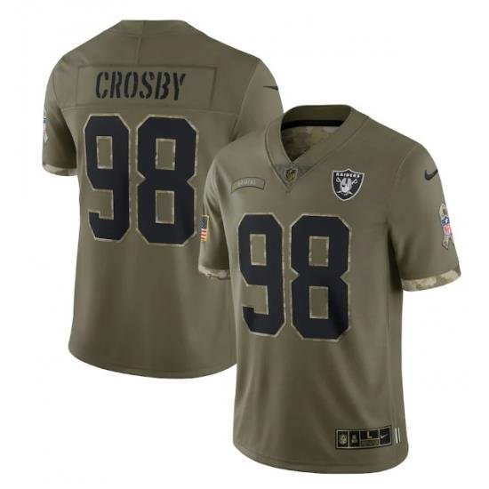 Men Las Vegas Raiders 98 Maxx Crosby Olive 2022 Salute To Service Limited Stitched Jersey