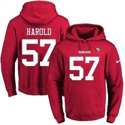 NFL Mens Nike San Francisco 49ers 57 Eli Harold Red Name Number Pullover Hoodie