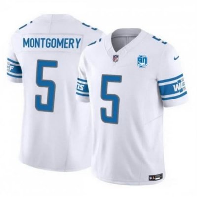 Men Detroit Lions 5 David Montgomery White 2023 F U S E  90th Anniversary Vapor Untouchable Limited Stitched Jersey