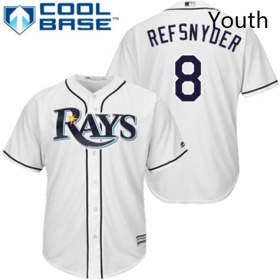 Youth Majestic Tampa Bay Rays 8 Rob Refsnyder Replica White Home Cool Base MLB Jersey