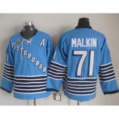 Penguins #71 Evgeni Malkin Light Blue CCM Throwback 2017 Stanley Cup Finals Champions Stitched NHL Jersey