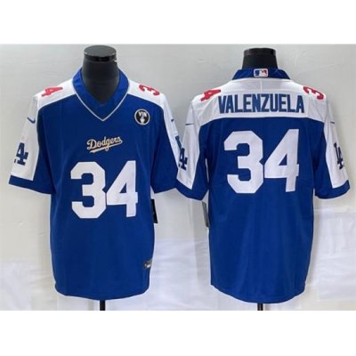 Men Los Angeles Dodgers 34 Toro Valenzuela Blue Vin Scully Patch Stitched Jersey