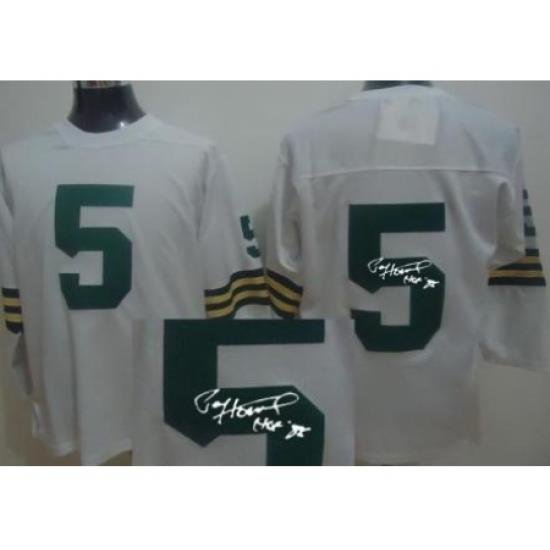 Green Bay Packers 5 Paul Hornung White Long Sleeve Throwback M&N Signed NFL Jerseys