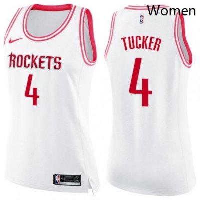 Womens Nike Houston Rockets 4 PJ Tucker Swingman WhitePink Fashion NBA Jersey