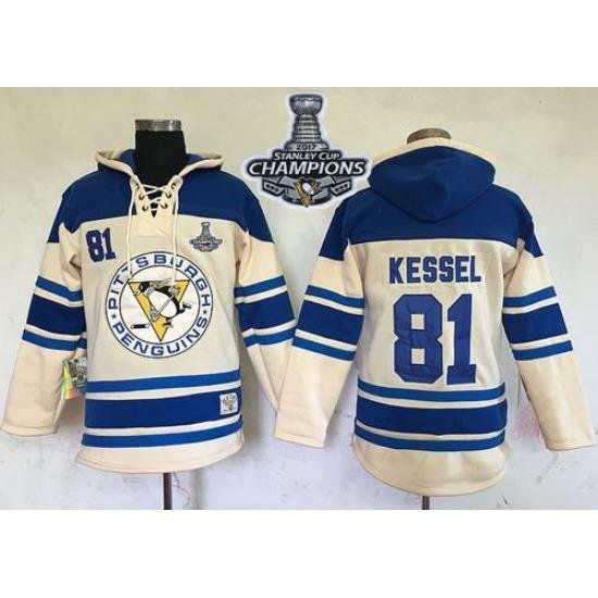 Men Pittsburgh Penguins 81 Phil Kessel Cream Sawyer Hooded Sweatshirt 2017 Stanley Cup Finals Champions Stitched NHL Jersey