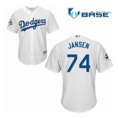 Youth Majestic Los Angeles Dodgers 74 Kenley Jansen Replica White Home 2017 World Series Bound Cool Base MLB Jersey