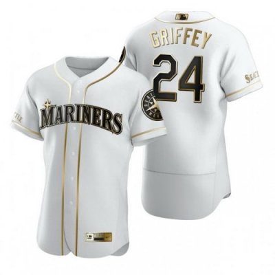 Seattle Mariners 24 Ken Griffey Jr. White Nike Mens Authentic Golden Edition MLB Jersey