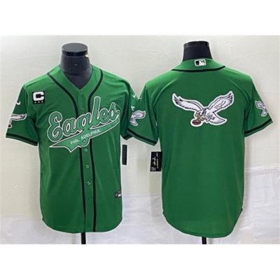 Men Philadelphia Eagles Green Team Big Logo With C Patch Cool Base Stitched Baseball Jersey