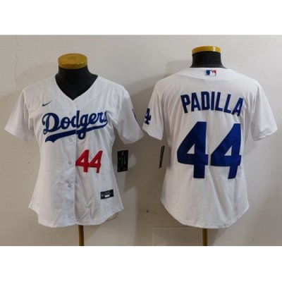 Women Los Angeles Dodgers 44 Vicente Padilla White Stitched Jersey 2