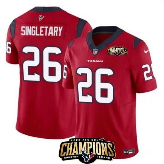 Men Houston Texans 26 Devin Singletary Red 2023 F U S E  AFC South Champions Patch Vapor Untouchable Limited Stitched Football Jersey