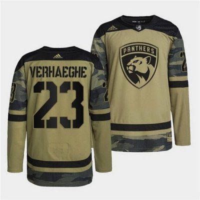 Men Florida Panthers 23 Carter Verhaeghe 2022 Camo Military Appreciation Night Stitched jersey