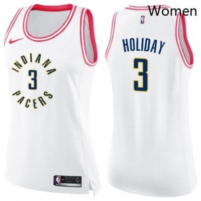 Womens Nike Indiana Pacers 3 Aaron Holiday Swingman White Pink Fashion NBA Jersey