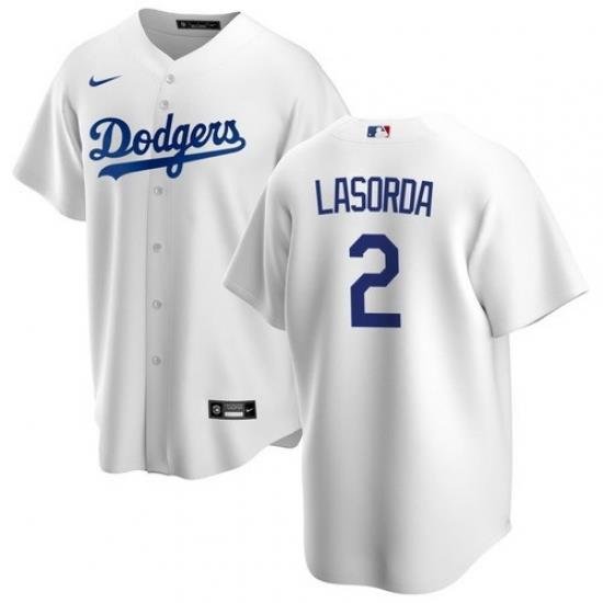 Men LA Los Angeles Dodgers 2 Tommy Lasorda White Cool Base Jersey