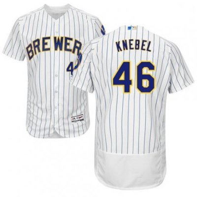 Mens Majestic Milwaukee Brewers 46 Corey Knebel WhiteRoyal Flexbase Authentic Collection MLB Jersey