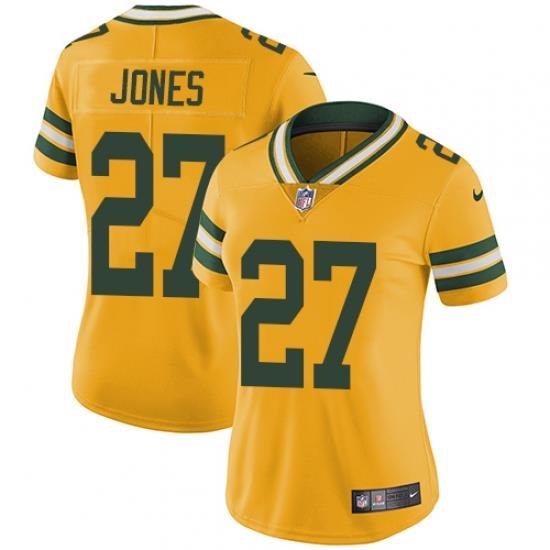 Nike Packers #27 Josh Jones Yellow Womens Stitched NFL Limited Rush Jersey