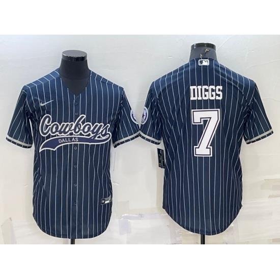 Men Dallas Cowboys 7 Trevon Diggs Navy With Patch Cool Base Stitched Baseball Jersey