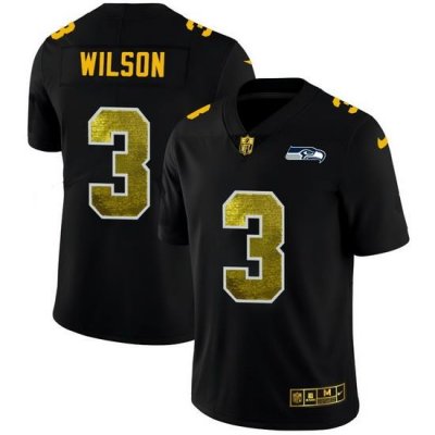 Seattle Seahawks 3 Russell Wilson Men Black Nike Golden Sequin Vapor Limited NFL Jersey