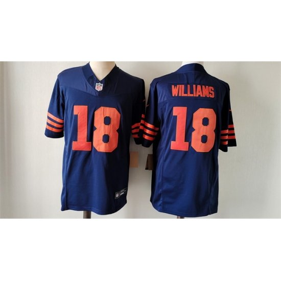 Men Chicago Bears 18 Caleb Williams Navy 2024 Draft Color Rush F U S E  Vapor Stitched Football Jersey