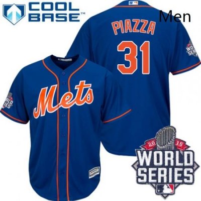 Mens Majestic New York Mets 31 Mike Piazza Replica Royal Blue Alternate Home Cool Base 2015 World Series MLB Jersey