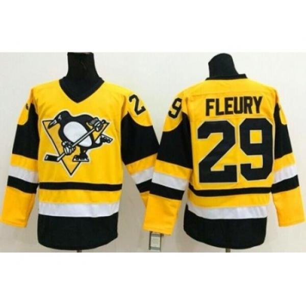 Pittsburgh Penguins #29 Andre Fleury Yellow Throwback Stitched NHL Jersey