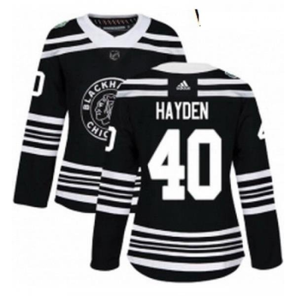 Womens Adidas Chicago Blackhawks 40 John Hayden Authentic Black 2019 Winter Classic NHL Jersey