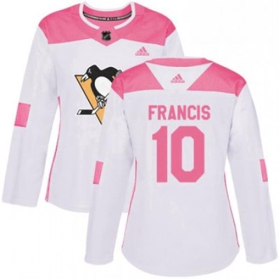 Womens Adidas Pittsburgh Penguins 10 Ron Francis Authentic WhitePink Fashion NHL Jersey