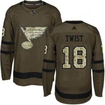 Mens Adidas St Louis Blues 18 Tony Twist Premier Green Salute to Service NHL Jersey