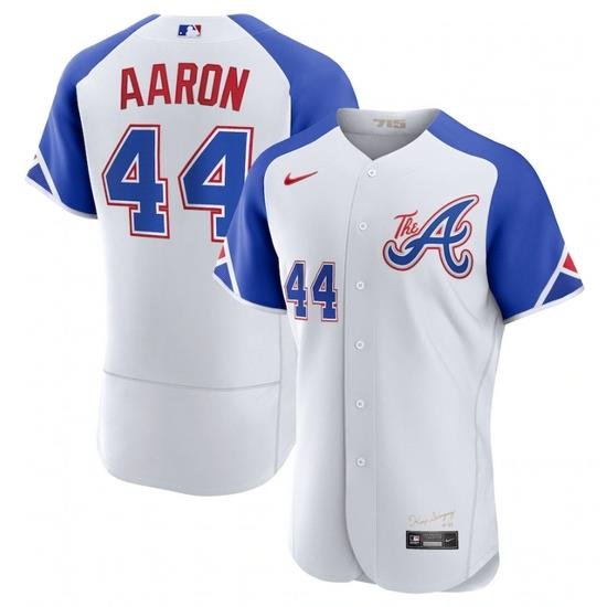 Men's Atlanta Braves #44 Hank Aaron White 2023 City Connect Flex Base Stitched Jersey