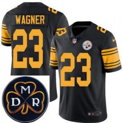 Men's Nike Pittsburgh Steelers #23 Mike Wagner Elite Black Rush NFL MDR Dan Rooney Patch Jersey