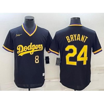 Men Los Angeles Dodgers Front 8 Back 24 Kobe Bryant Black Gold Stitched Jersey