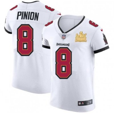 Men Tampa Bay Buccaneers 8 Bradley Pinion Men Super Bowl LV Champions Patch Nike White Vapor Elite Jersey